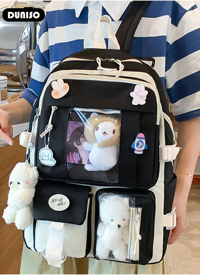 DUNISO 5 Pcs School Bags Set With Anti-Theft,School Backpack Set For Girls With Multiple Pockets ,Anime And Cartoon Schoolbag Set For New Semester Gifts ,Fashion Bookbag Set For Primary Elementary High School And Girls Kindergarten  - Image 3
