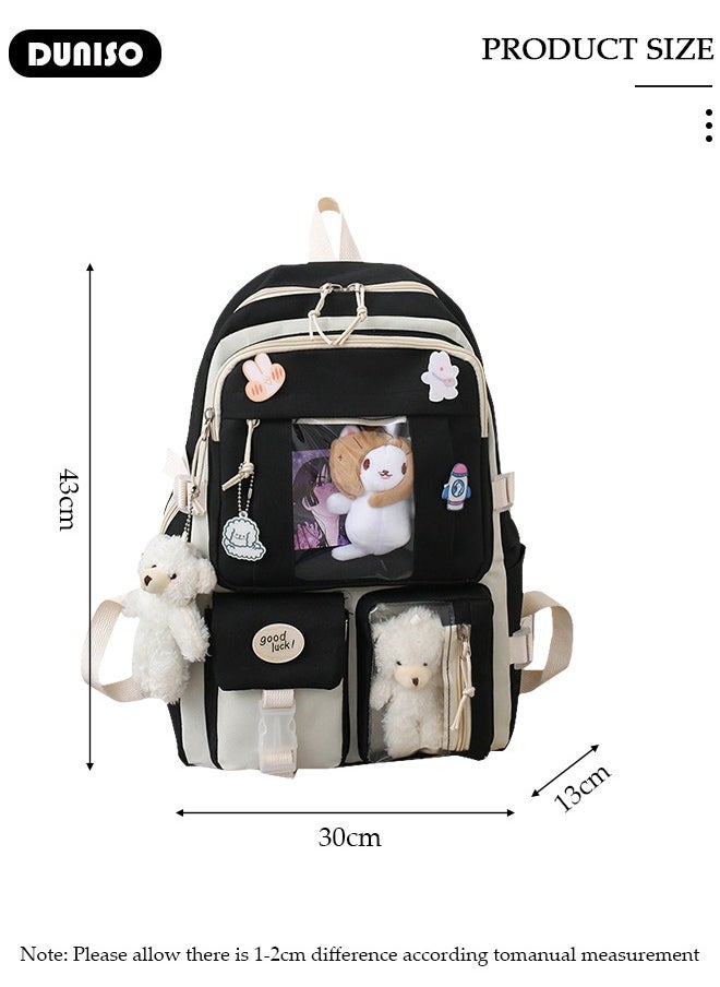 DUNISO 5 Pcs School Bags Set With Anti-Theft,School Backpack Set For Girls With Multiple Pockets ,Anime And Cartoon Schoolbag Set For New Semester Gifts ,Fashion Bookbag Set For Primary Elementary High School And Girls Kindergarten  - Image 4