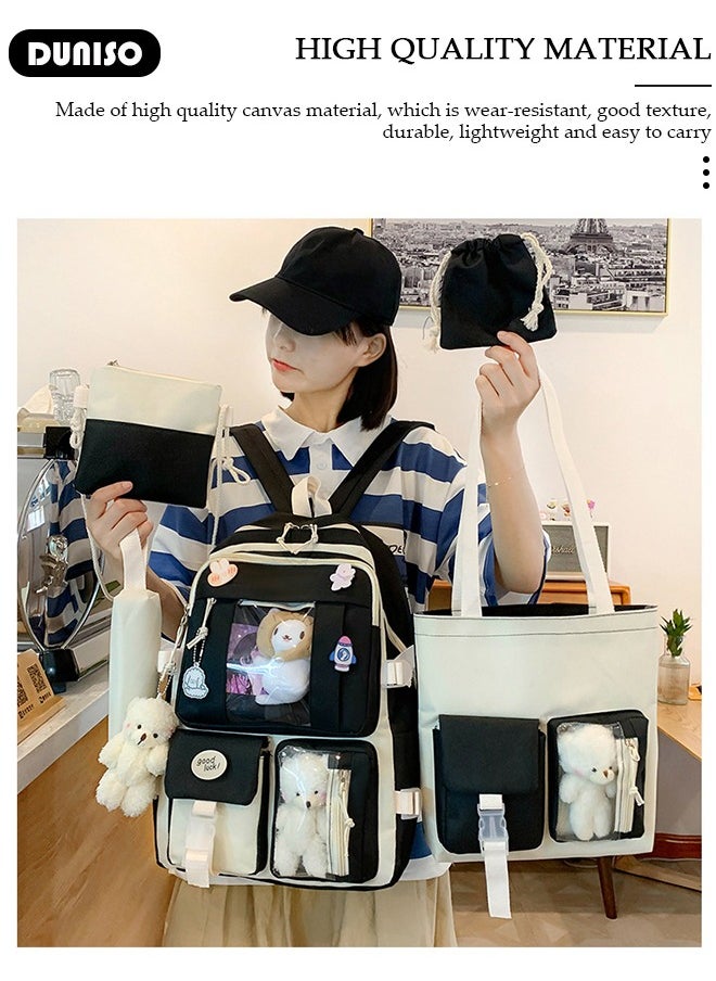 DUNISO 5 Pcs School Bags Set With Anti-Theft,School Backpack Set For Girls With Multiple Pockets ,Anime And Cartoon Schoolbag Set For New Semester Gifts ,Fashion Bookbag Set For Primary Elementary High School And Girls Kindergarten  - Image 5