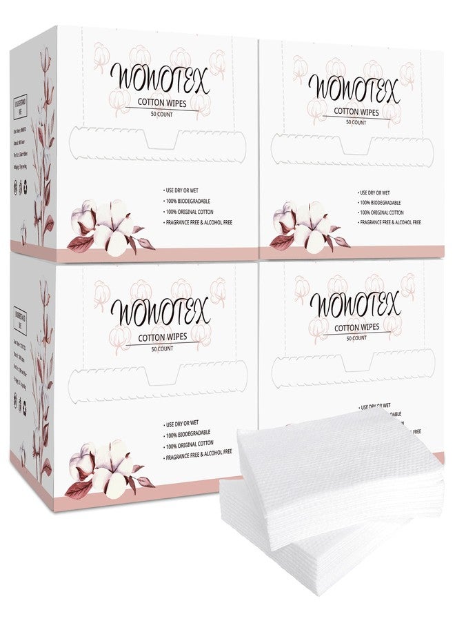 WOWOTEX 100% Cotton Disposable Face Towel 200 Count 10x12 Inch | Biodegradable Thick Soft One Time Use Dry Wipes for Sensitive Skin, Baby Care, Facial Cleaning, Makeup Removal - Image 1