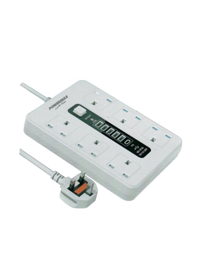 PowerMax Power Strip, Multi-function Power Socket, 6-Port Splitter with 5 USB Ports and 1 USB-C Port with Ultra-Fast PD Technology, Multi-Port Socket Suitable for All Devices, Very Long 5 Meters MX67 - Image 1