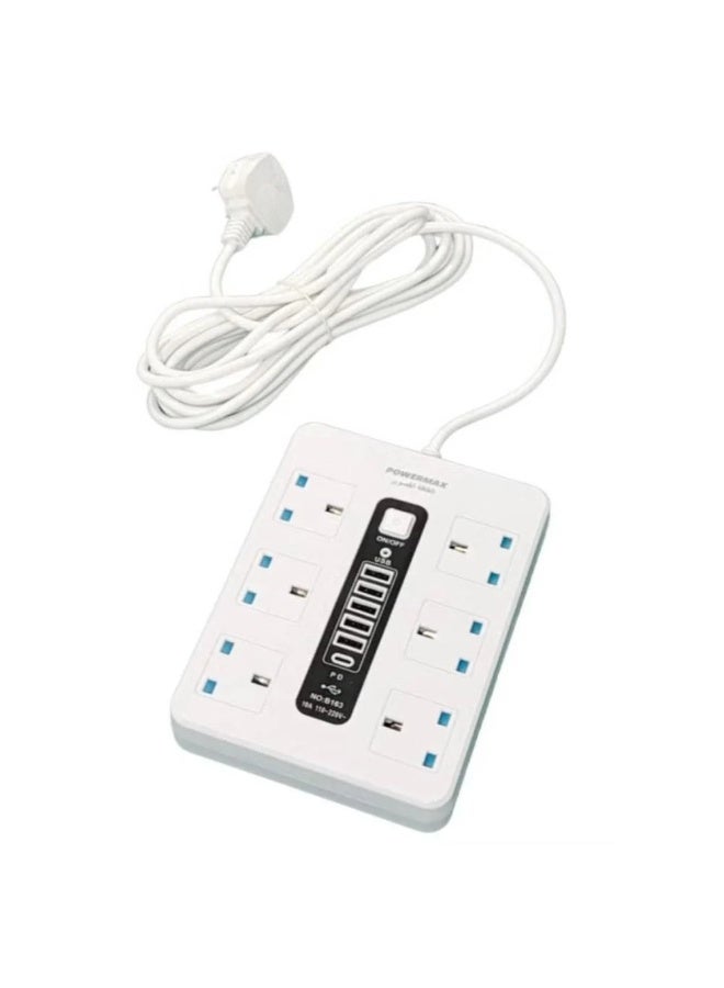 PowerMax Power Strip, Multi-function Power Socket, 6-Port Splitter with 5 USB Ports and 1 USB-C Port with Ultra-Fast PD Technology, Multi-Port Socket Suitable for All Devices, Very Long 5 Meters MX67 - Image 2