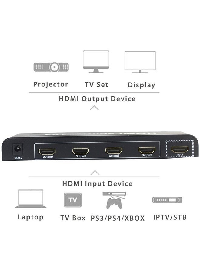 ELTRAZONE 1x4 HDMI Splitter Adapter – 1 Input to 4 Output HDMI Hub for Full HD 1080p Video Signal Distribution – Plug and Play HDMI Signal Amplifier Box in Black/White – Compatible with TV, Monitor, Projector, PS5, Laptop, Streaming Devices, CCTV & More - Image 4