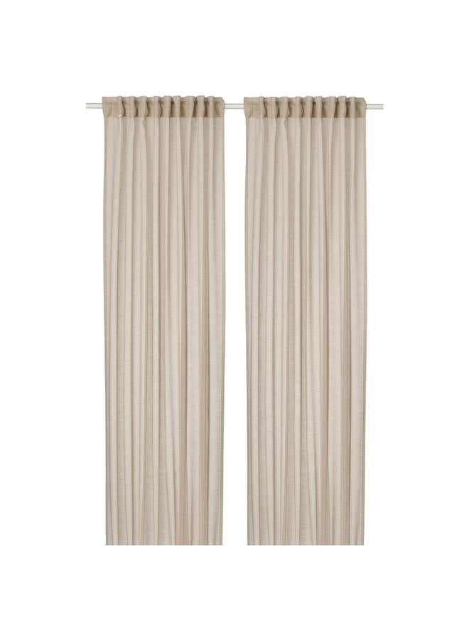 erorex Sheer curtains, 1 pair, light beige/with heading tape, 145x300 cm - Image 1