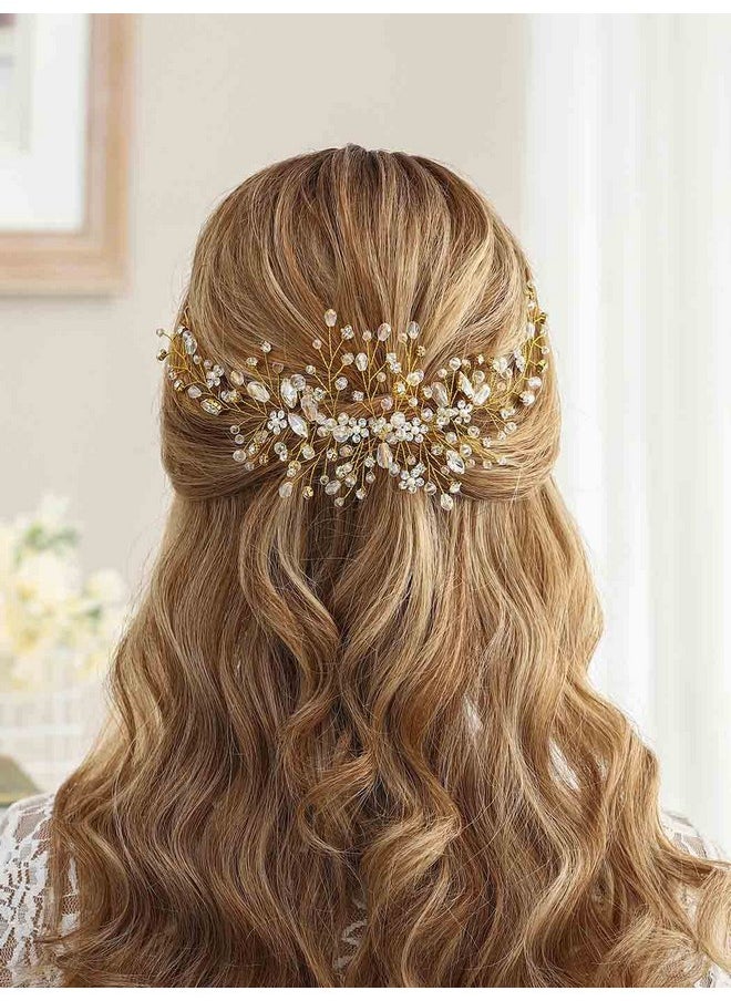 يونيكرا العروس زهرة الزفاف الشعر الكرمة كريستال الزفاف قطعة شعر حجر الراين حزب إكسسوارات الشعر ورقة الشعر مجوهرات الخرزة خوذة للنساء والفتيات (الذهب)  - Image 4