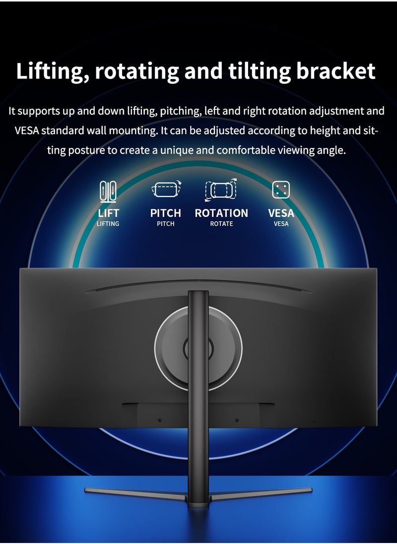 CHONSUN 34-Inch Nano-IPS Curved Monitor, 144hz Monitror, 1900R, 21:9 Ultra-Wide, HDR400, Dual-Screen Support, Adjustable Stand (CS3555-144hz)