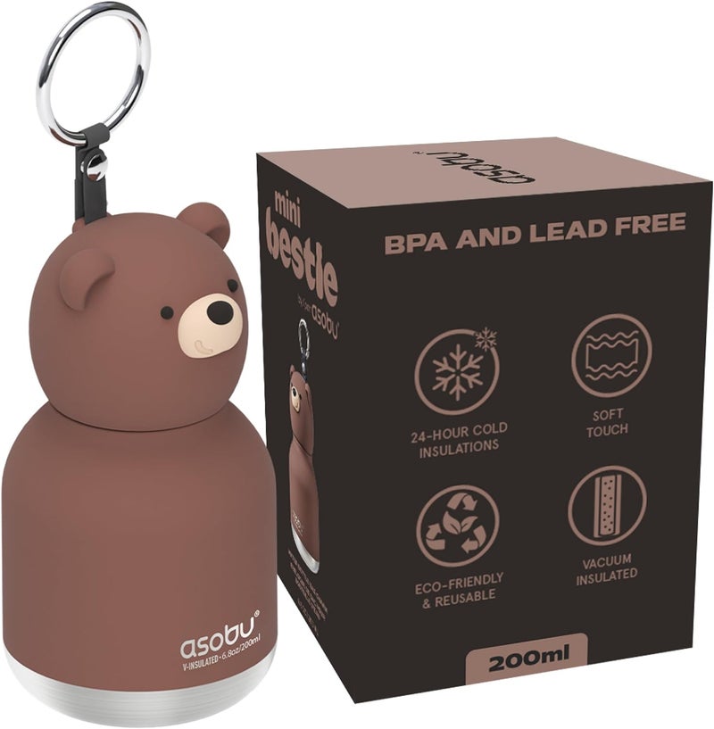 asobu Mini Bestie Kids Water Bottle Cute Collectible Character for Girls & Boys Leakproof Stainless Steel, 6.7oz, BPA-Free with Strap & Clip Insulated Bottle for School, Travel & Gifting - Image 1