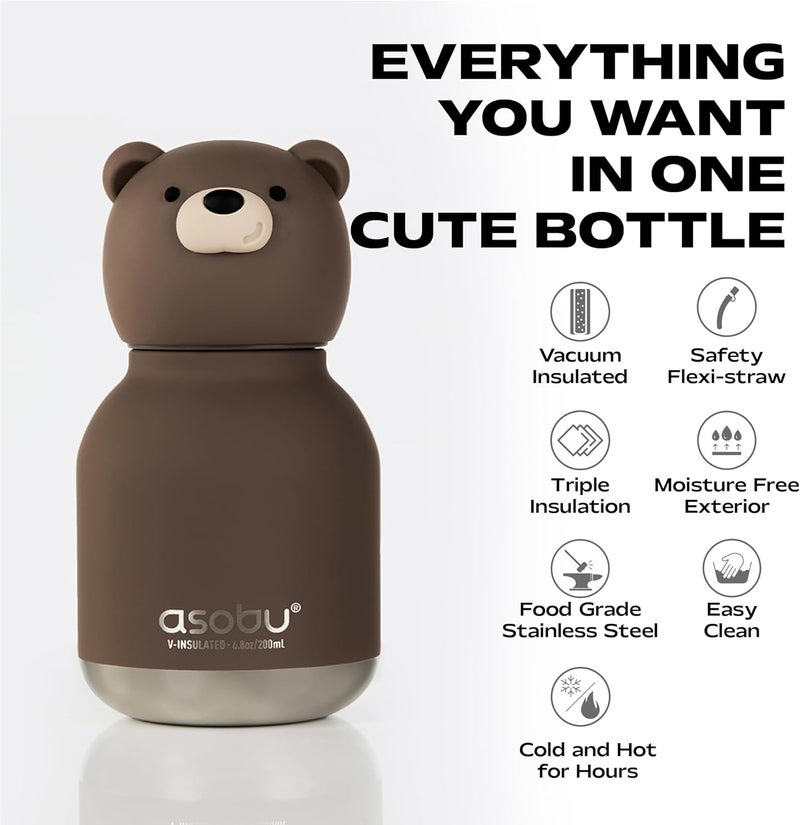 asobu Mini Bestie Kids Water Bottle Cute Collectible Character for Girls & Boys Leakproof Stainless Steel, 6.7oz, BPA-Free with Strap & Clip Insulated Bottle for School, Travel & Gifting - Image 3