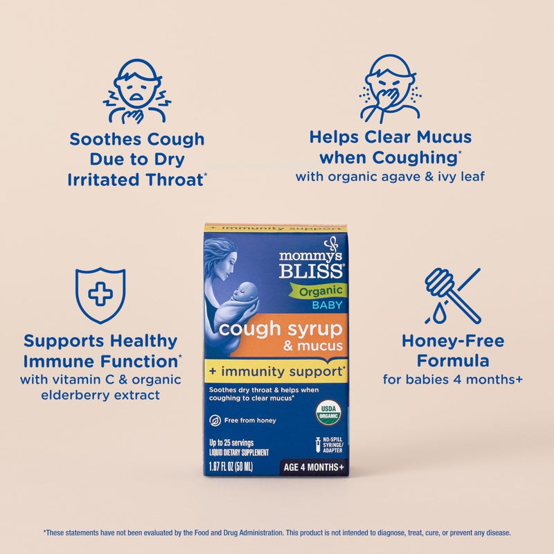 Mommy's Bliss Organic Baby Cough Syrup and Mucus + Immunity Support, Contains Organic Agave and Ivy Leaf, Made for Babies 4 month+, 1.67 Fluid Ounces - Image 4