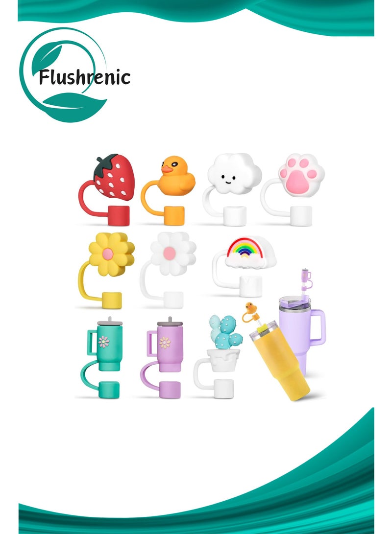 فلوشرينيك غطاء غطاء غطاء قشة 10 قطع لكوب ستانلي، أغطية قش على شكل كوب ستانلي، غطاء أطراف قش سيليكون، سدادات قش قابلة لإعادة الاستخدام، أطراف موزع قش ناعمة ولطيفة - Image 1