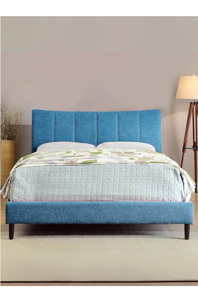 Karnak Modern Upholstered Bed Frame –  Fabric Bed with Padded Headboard, Wooden Legs – King Size 180Cm x 200cm Teal blue