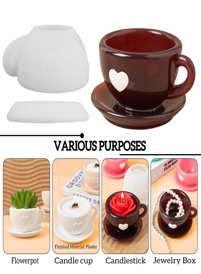 Dacies Resin Molds Coffee Cup with Saucer Silicone Mold for Resin Epoxy Casting Candle Vessel Craft Mould Jewelry Container Coaster Tray Candlestick Concrete Plaster Art Teacup Molds DIY Valentine's Day Gift - Image 3