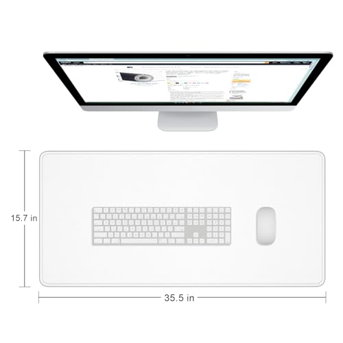 Dapesuom Large Gaming Mouse Pad, Extended Mouse Mat with Stitched Edges, Full Size Keyboard Pad with Non-Slip Base, Big XXL Computer Desk Mats for Gamer, Laptop, Office, 35.5 x 15.7in, Ivory White - Image 2