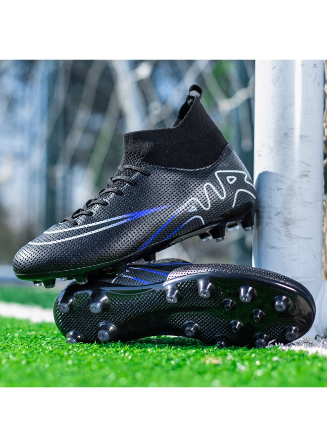 1118 Black Long Nails High-top Football Shoes For Boys And Girls Broken Nails Tf Artificial Turf Ag Spikes Youth Leather Competition Training Shoes