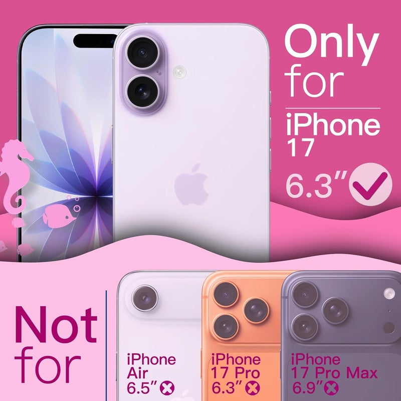 Jetech Wavy Case For Iphone 17 6.3-Inch, Cute Wave Frame Curly Shape Shockproof Phone Cover For Women And Girls, Clear Hard Pc Back Purple - Image 2