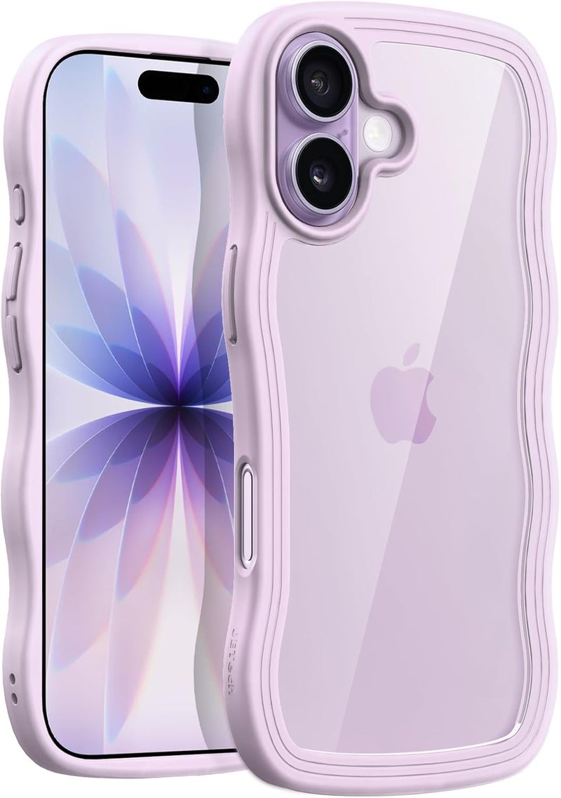 Jetech Wavy Case For Iphone 17 6.3-Inch, Cute Wave Frame Curly Shape Shockproof Phone Cover For Women And Girls, Clear Hard Pc Back Purple - Image 1