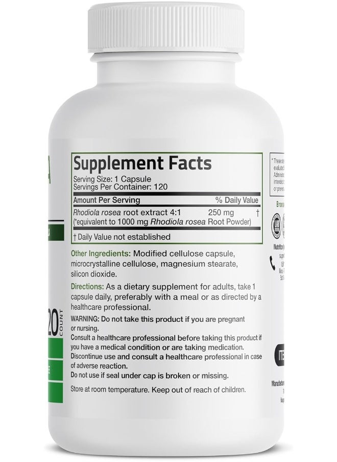 Bronson Rhodiola Rosea 1000Mg Supplement - Adaptogenic Herb For Brain, Stress & Mood Support - Non-Gmo, 120 Vegetarian Capsules  - Image 2