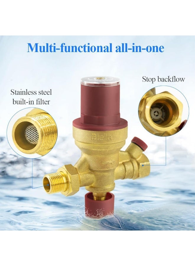 Biella Brass Automatic Water Heater Filling Valve With Built In Multifunctional All-In-On Prv Nrv Strainer And Shut-Off 1/2 Inlet And Outlet Boiler Inlet Valve For Solar Water Heater System - Image 4