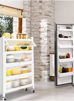 Toshionics 4 Tier Kitchen Storage Rack Floor Standing Baker's Rack Shelves Elegant Flip Up Acrylic Doors for Kitchen Dining Living Bedroom Organizer Shelf Pantry Cabinet  - Image 2