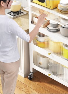 Toshionics 4 Tier Kitchen Storage Rack Floor Standing Baker's Rack Shelves Elegant Flip Up Acrylic Doors for Kitchen Dining Living Bedroom Organizer Shelf Pantry Cabinet  - Image 3