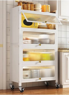 Toshionics 4 Tier Kitchen Storage Rack Floor Standing Baker's Rack Shelves Elegant Flip Up Acrylic Doors for Kitchen Dining Living Bedroom Organizer Shelf Pantry Cabinet  - Image 1