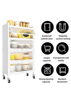 Toshionics 4 Tier Kitchen Storage Rack Floor Standing Baker's Rack Shelves Elegant Flip Up Acrylic Doors for Kitchen Dining Living Bedroom Organizer Shelf Pantry Cabinet  - Image 5