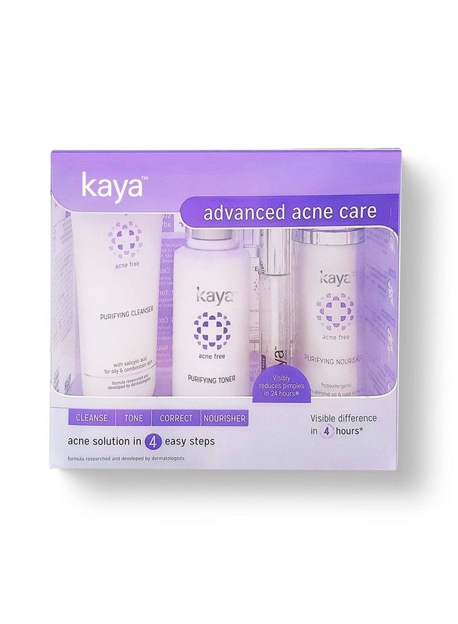 Kaya Clinic Kaya Advanced Acne Care Kit; Includes Acne Cleanser + Acne Toner + Acne Moisturizer + Spot Corrector; For Oily & Combination Skin; Acne Kit; Acne & Pimple Prone Skin; Set Of 4 Items - Image 1
