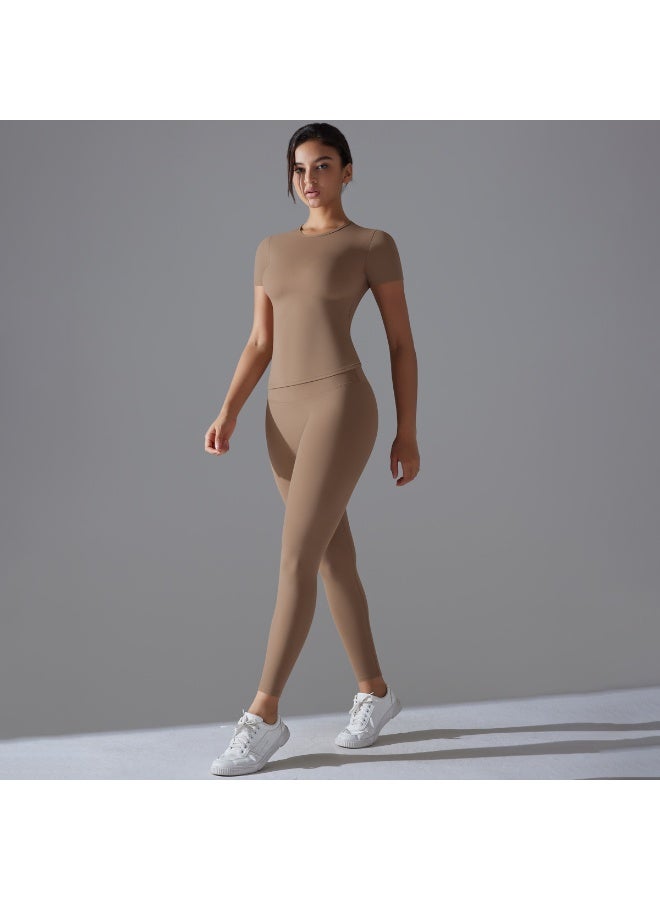 Seamless Yoga Set Women  Short Sleeve Top with High Waist Leggings Two Piece Workout Clothes Sports Fitness Gym Sets - Image 4