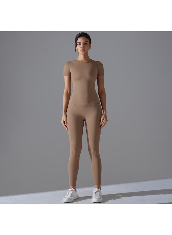 Seamless Yoga Set Women  Short Sleeve Top with High Waist Leggings Two Piece Workout Clothes Sports Fitness Gym Sets - Image 1