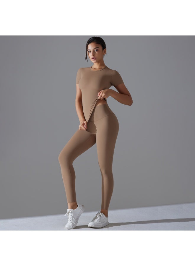 Seamless Yoga Set Women  Short Sleeve Top with High Waist Leggings Two Piece Workout Clothes Sports Fitness Gym Sets - Image 3
