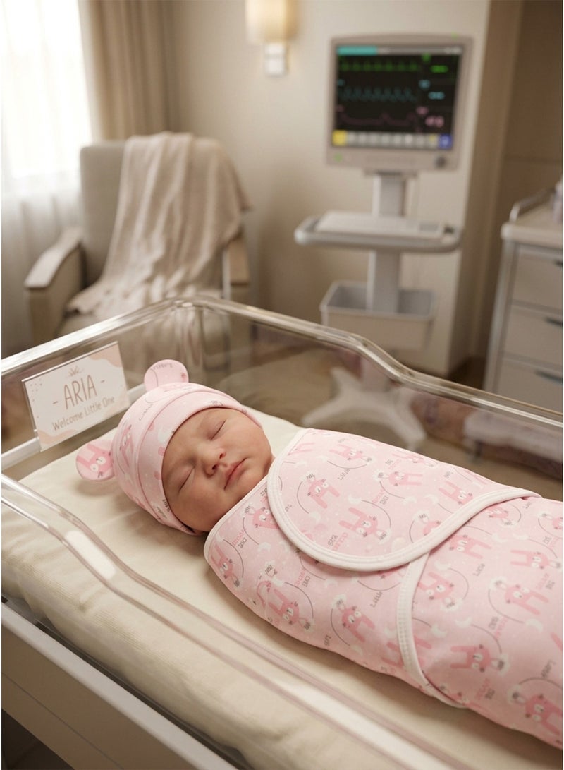 Newborn Baby Swaddle & Hat Set, Pink Long-Eared Rabbit Anti-Kick Sleeping Bag - Image 5