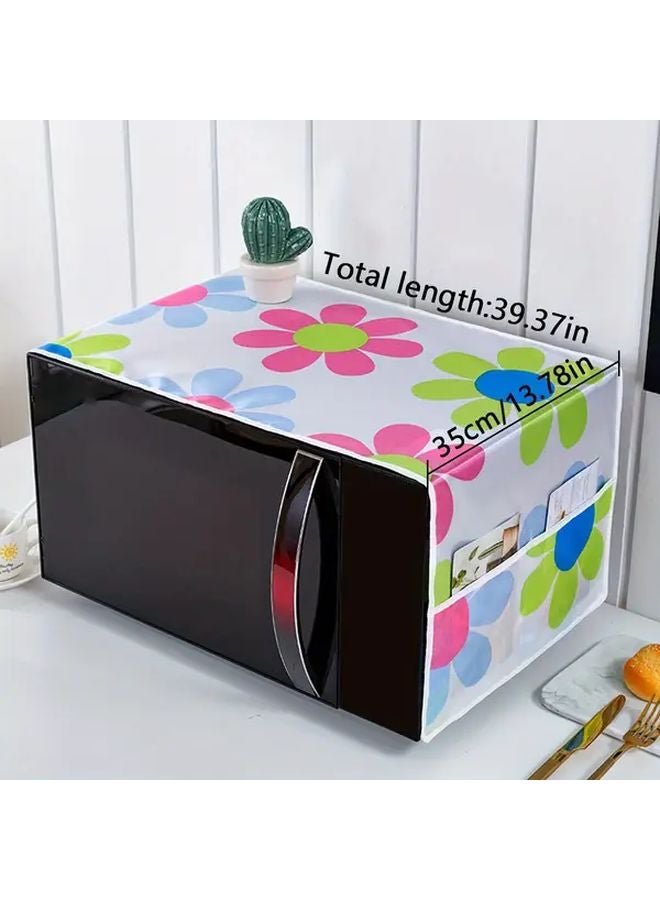 Blue Floral Print Microwave Cover with Double Side Pockets Kitchen Storage Organizer - Image 4