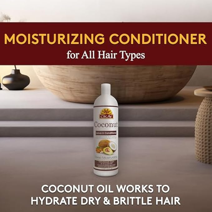 OKAY COCONUT DEEP MOISTURIZING CONDITIONER HELPS REPLENISH MOISTURE AND ELASTICITY FOR HEALTHY STRONG HAIR SULFATE,SILICONE,PARABEN FREE FOR ALL HAIR TYPES AND TEXTURES MADE IN USA 33OZ - Image 3