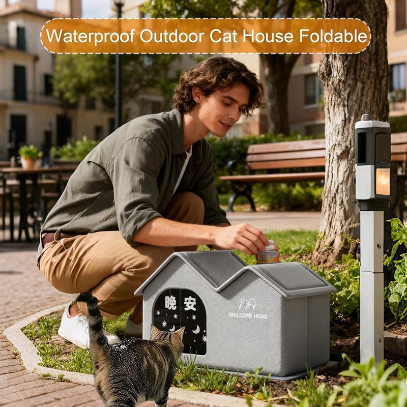 Outdoor Cat House Foldable Enclosed Waterproof Pet Shelter For Backyard - Image 4