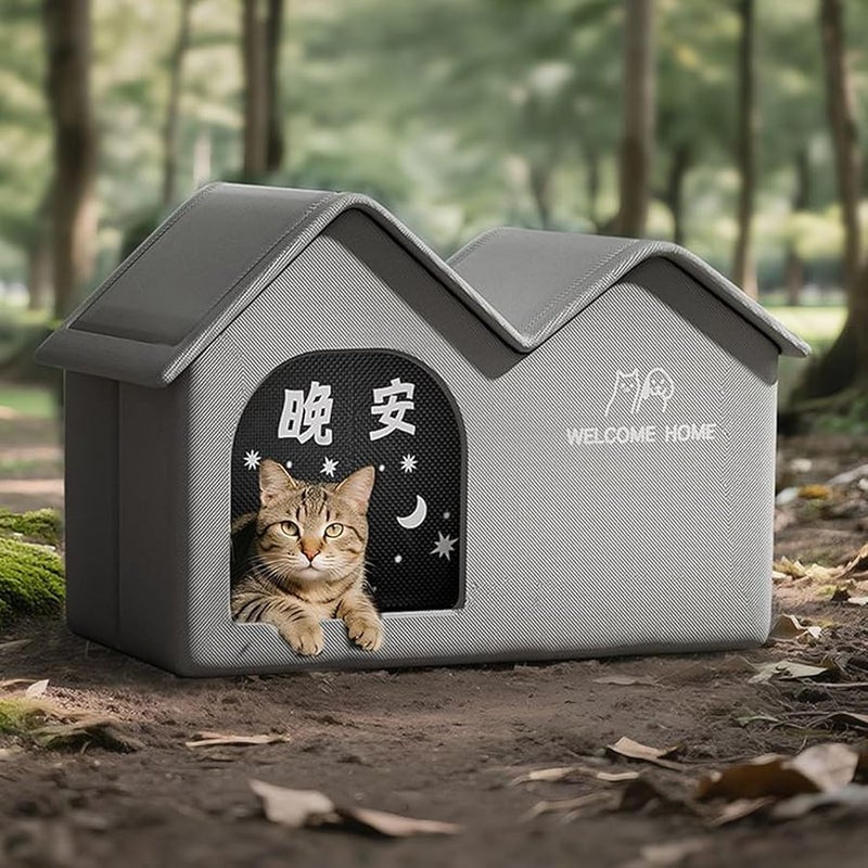 Outdoor Cat House Foldable Enclosed Waterproof Pet Shelter For Backyard - Image 5
