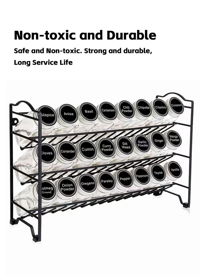 Teuuea 24 PCS Glass Spice Jars with Spice Rack, 3 Tier Seasoning Organizer with Labels Marker Funnel, for Kitchen Cabinet Cupboard, 24*120ML - Image 3