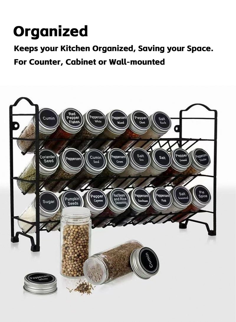 Teuuea 24 PCS Glass Spice Jars with Spice Rack, 3 Tier Seasoning Organizer with Labels Marker Funnel, for Kitchen Cabinet Cupboard, 24*120ML - Image 2