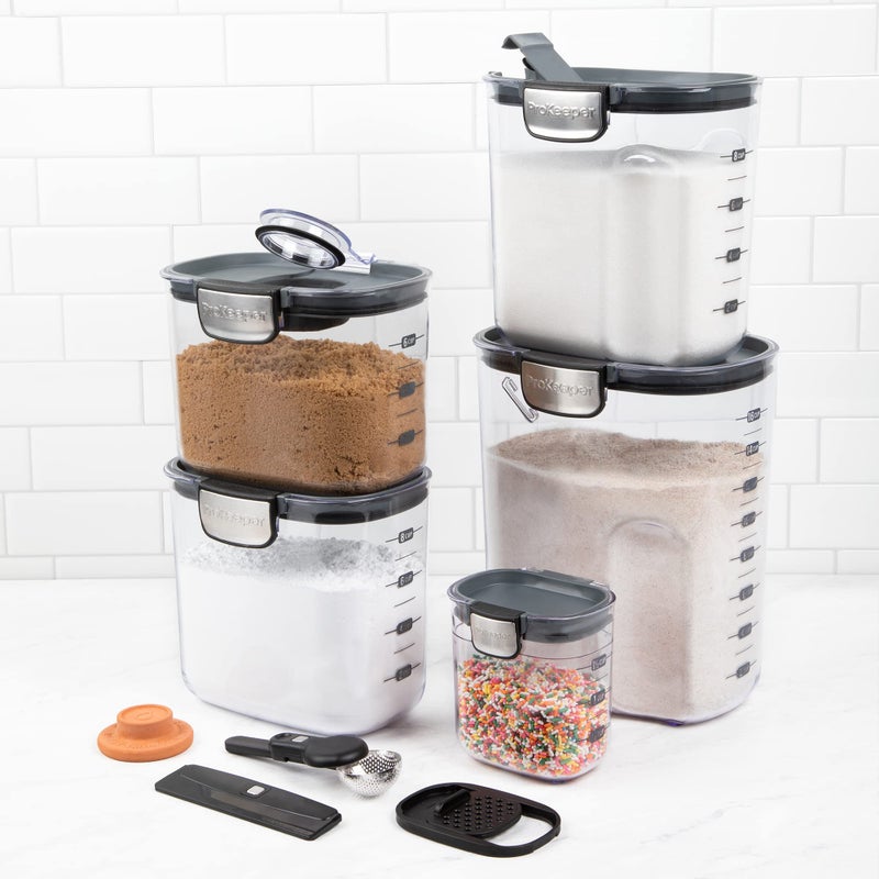 ProKeeper+ 9-Piece Airtight Food Storage Container Set â€“ Clear Plastic Flour and Sugar Canister Set with Magnetic Accessories for Kitchen Organization (Grey, 9-Piece) - Image 3
