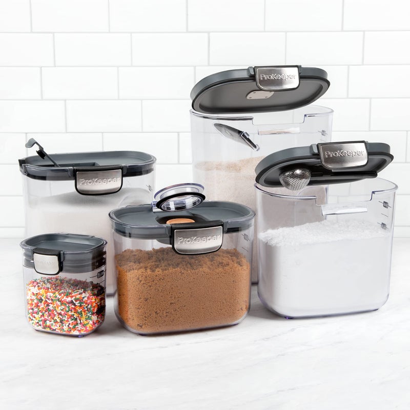 ProKeeper+ 9-Piece Airtight Food Storage Container Set â€“ Clear Plastic Flour and Sugar Canister Set with Magnetic Accessories for Kitchen Organization (Grey, 9-Piece) - Image 2