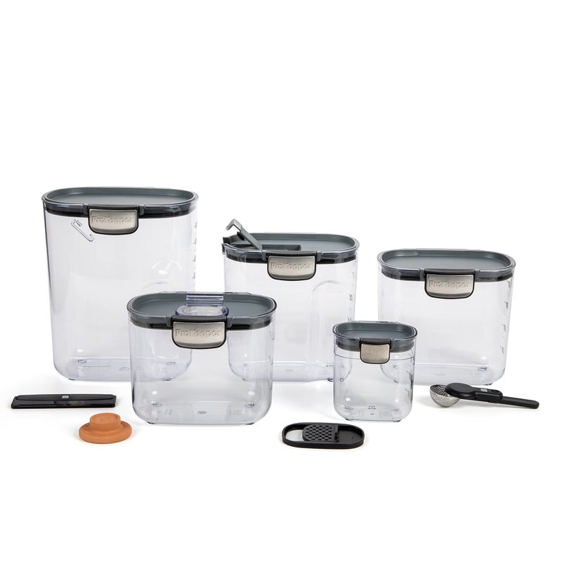 ProKeeper+ 9-Piece Airtight Food Storage Container Set â€“ Clear Plastic Flour and Sugar Canister Set with Magnetic Accessories for Kitchen Organization (Grey, 9-Piece) - Image 1