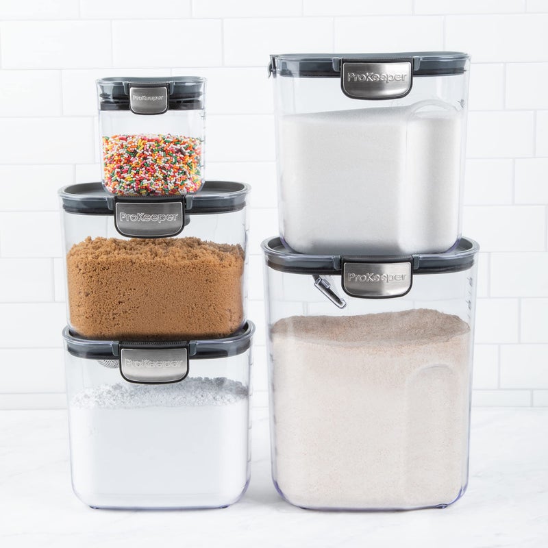ProKeeper+ 9-Piece Airtight Food Storage Container Set â€“ Clear Plastic Flour and Sugar Canister Set with Magnetic Accessories for Kitchen Organization (Grey, 9-Piece) - Image 5