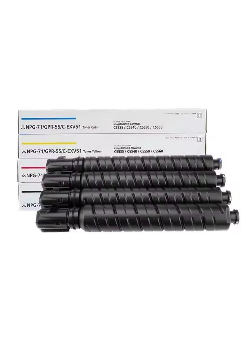 Reacon C-EXV 51 Full Combo Set This Compatible toner cartridge is suitable for Printer Canon IMAGERUNNER ADVANCE C5535 5535I C5540I C5550I C5560I CEXV 51 Black Cyan Magenta Yellow - Image 1