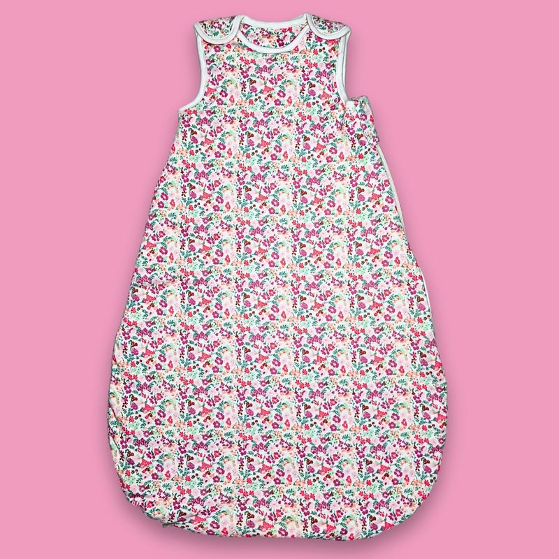 TuddyBuddy Baby Cotton Wearable Quilted Sleeping Bag Blanket 1.5 Tog with 2 Way Zipper Closure | Ideal for Babies & Kids Hypoallergenic Fabrics | (Pink Floral AOP - White, 0-6 Months) - Image 2