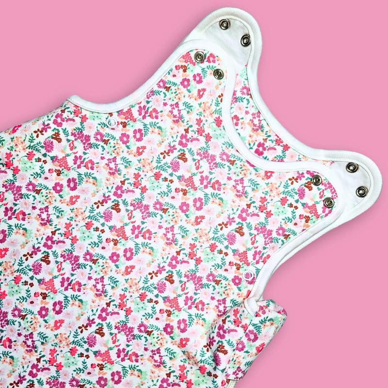 TuddyBuddy Baby Cotton Wearable Quilted Sleeping Bag Blanket 1.5 Tog with 2 Way Zipper Closure | Ideal for Babies & Kids Hypoallergenic Fabrics | (Pink Floral AOP - White, 0-6 Months) - Image 4