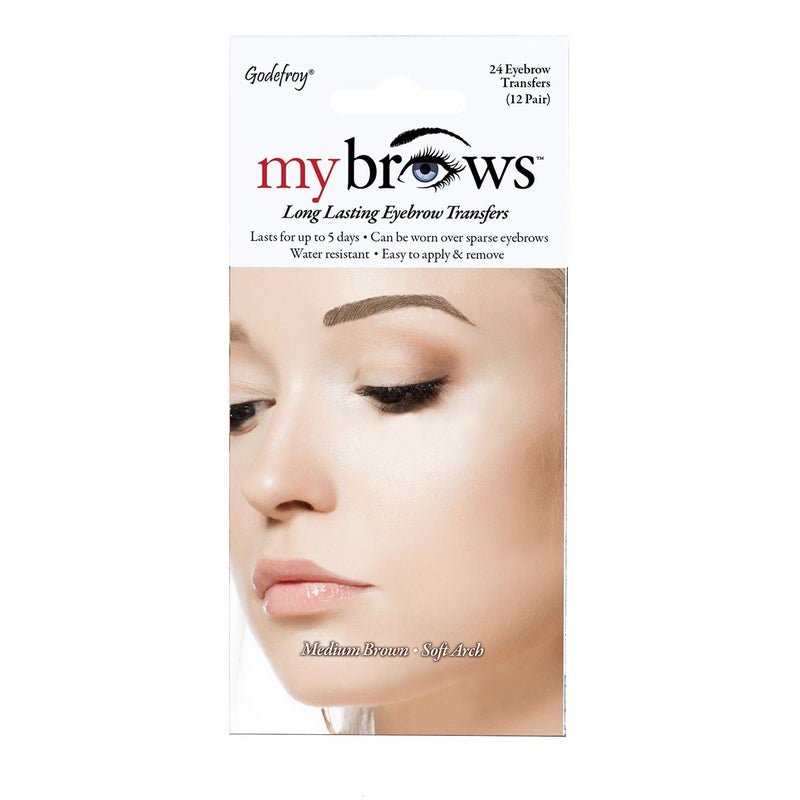 Godefroy MyBrows Long Lasting Eyebrow Transfers Soft Arch Medium Brown 12Pairs of Brows