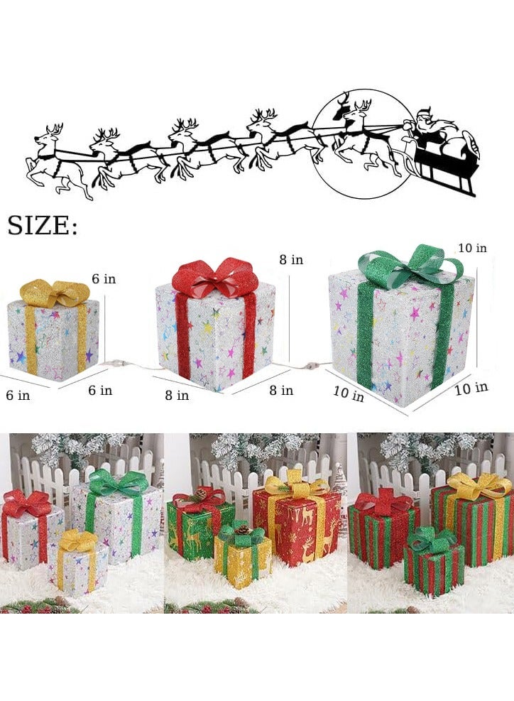 TAPIT Christmas Lighted Gift Boxes Set of 3 Christmas Decorations with Remote & 8 Lighting Modes Light Up Present Boxes Ornament for Christmas Tree Yard Home Decor  (Stars) - Image 5