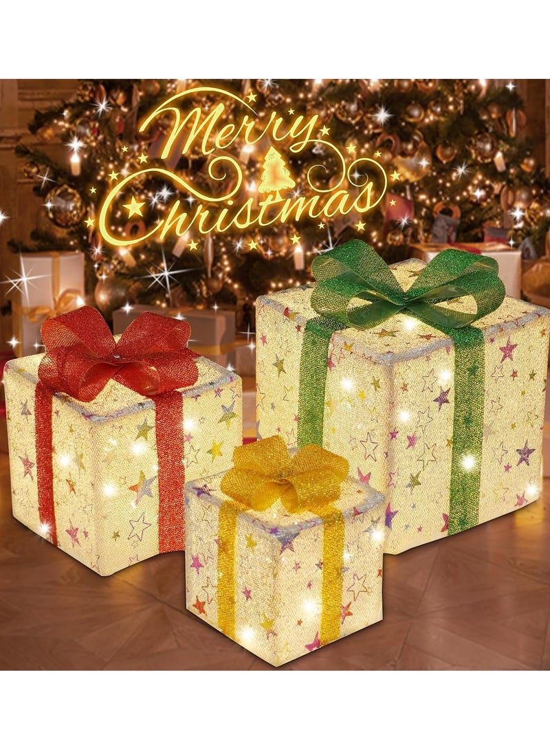 TAPIT Christmas Lighted Gift Boxes Set of 3 Christmas Decorations with Remote & 8 Lighting Modes Light Up Present Boxes Ornament for Christmas Tree Yard Home Decor  (Stars) - Image 1