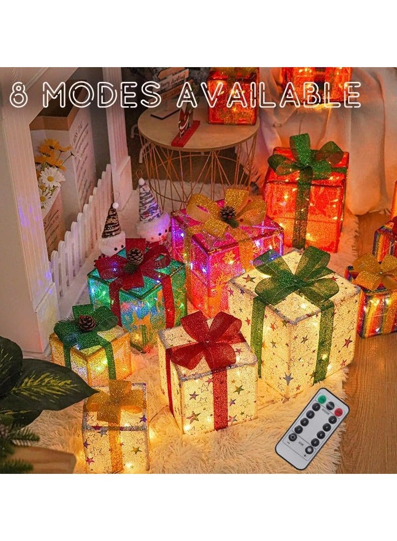 TAPIT Christmas Lighted Gift Boxes Set of 3 Christmas Decorations with Remote & 8 Lighting Modes Light Up Present Boxes Ornament for Christmas Tree Yard Home Decor  (Stars) - Image 2