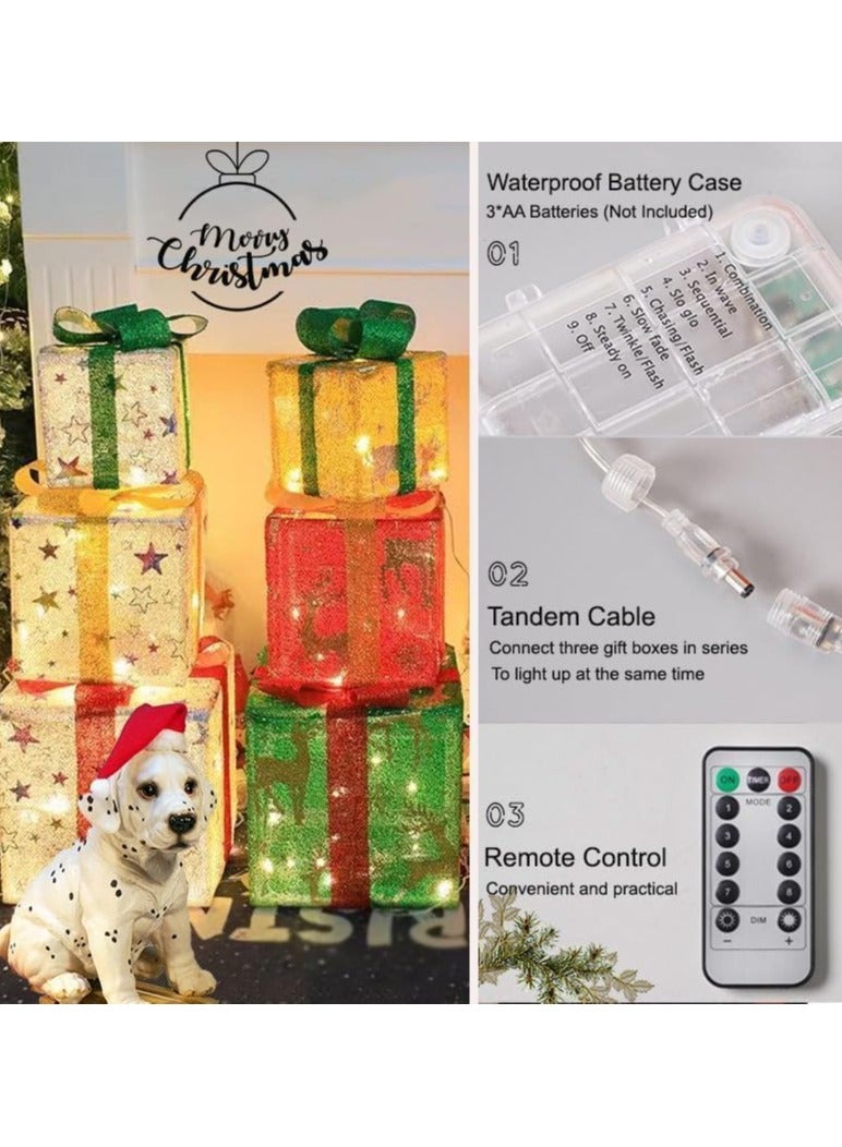 TAPIT Christmas Lighted Gift Boxes Set of 3 Christmas Decorations with Remote & 8 Lighting Modes Light Up Present Boxes Ornament for Christmas Tree Yard Home Decor  (Stars) - Image 4