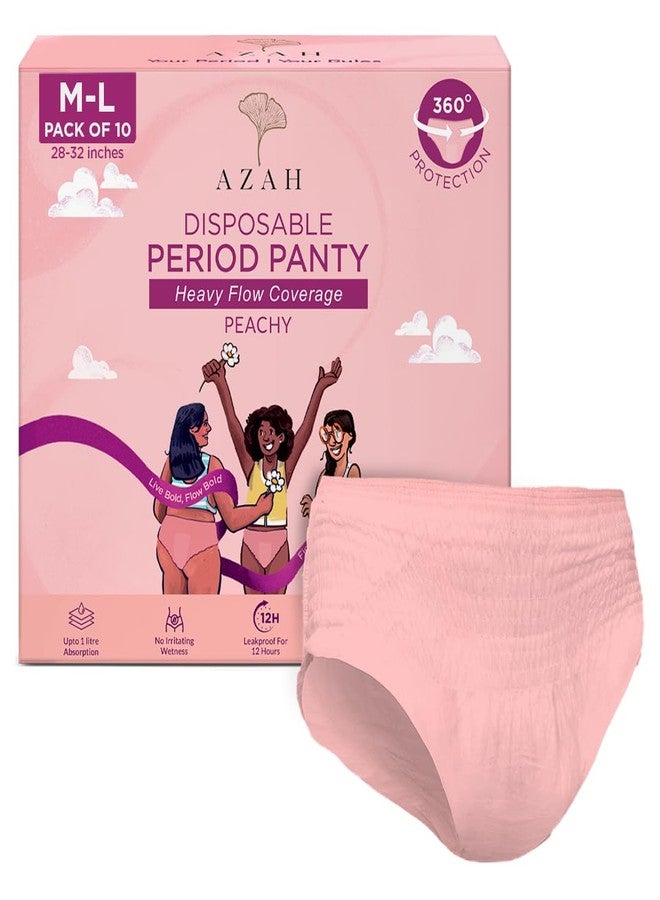 Azah Disposable Period Panty for Girls| Period Panty for Women Heavy Flow | Peachy New Look | 12-Hour Protection | 360° Coverage| All-Night Protection [M-L, Pack of 10] - Image 1